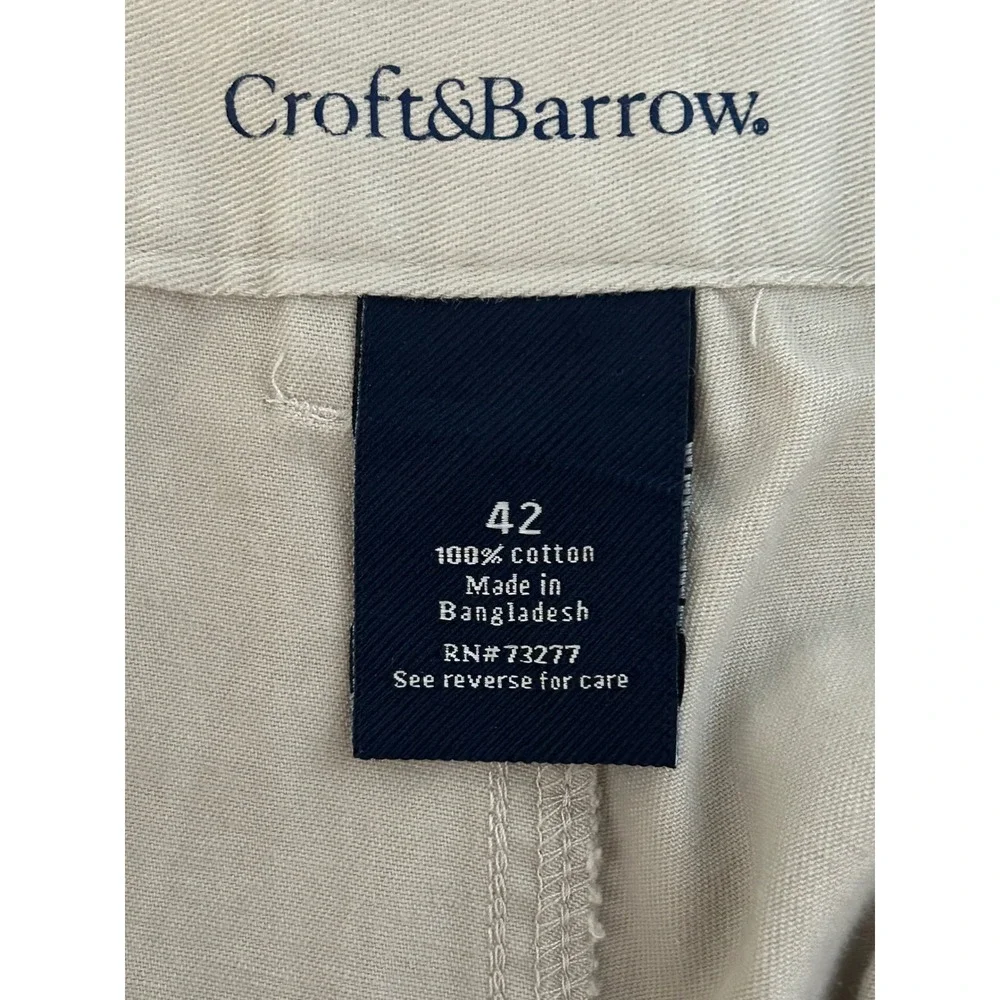 Croft & Barrow Mens Khaki Cargo Shorts Size 42 Elastic Waist Cotton Twill Tan